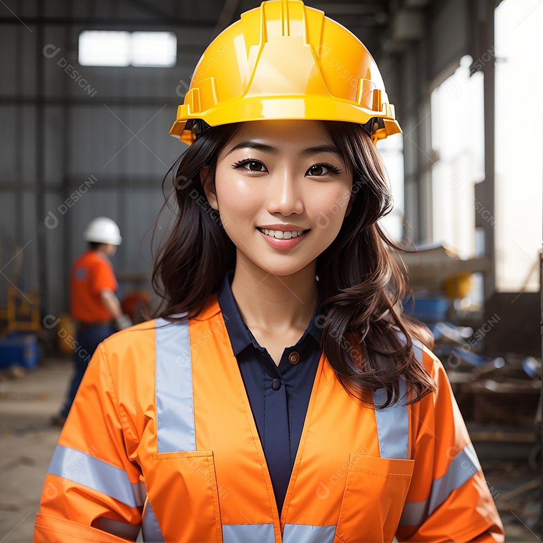 Mulher asiática confiança ação posando construtor