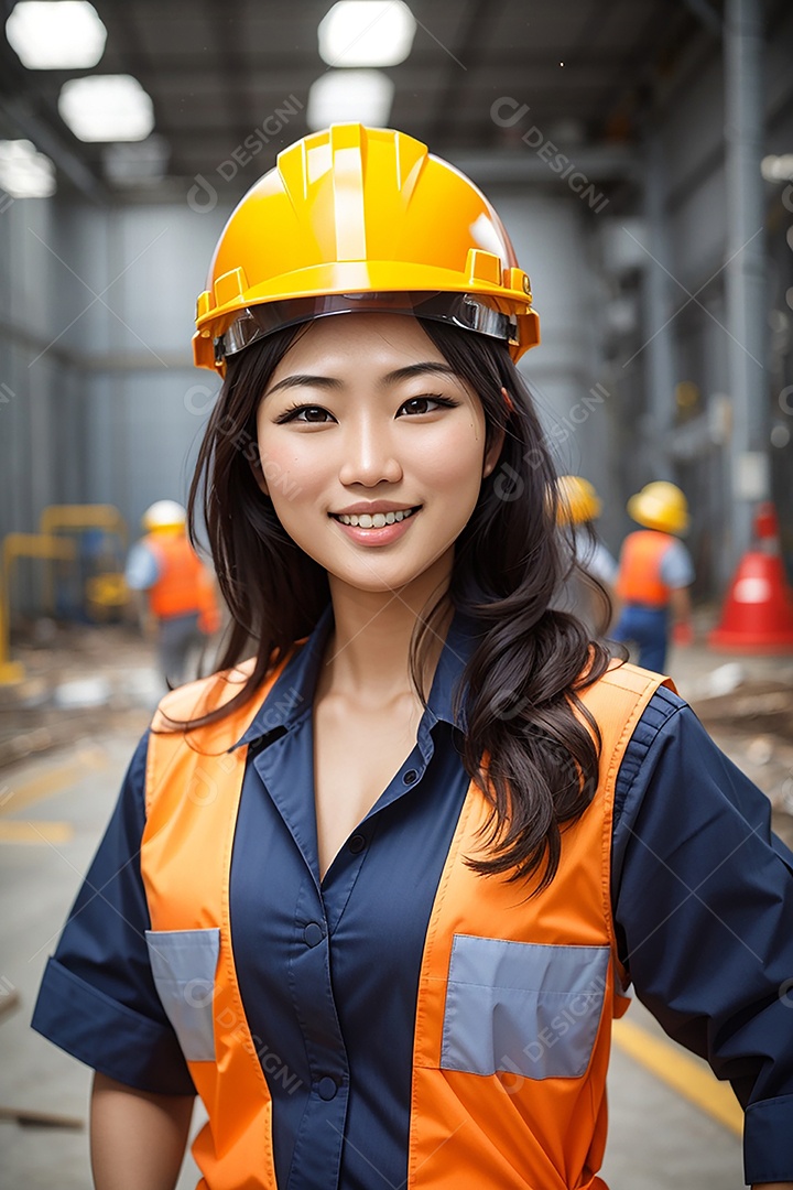 Mulher asiática confiança ação posando construtor
