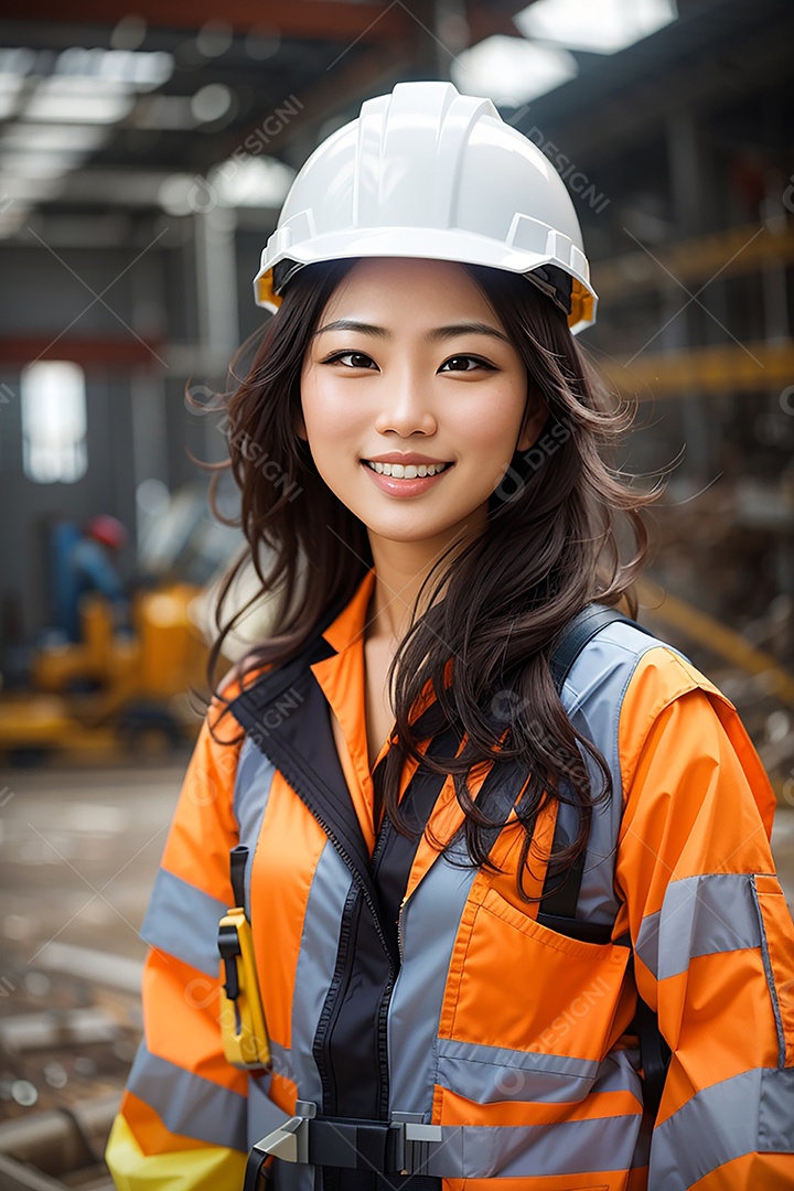 Mulher asiática confiança ação posando construtor