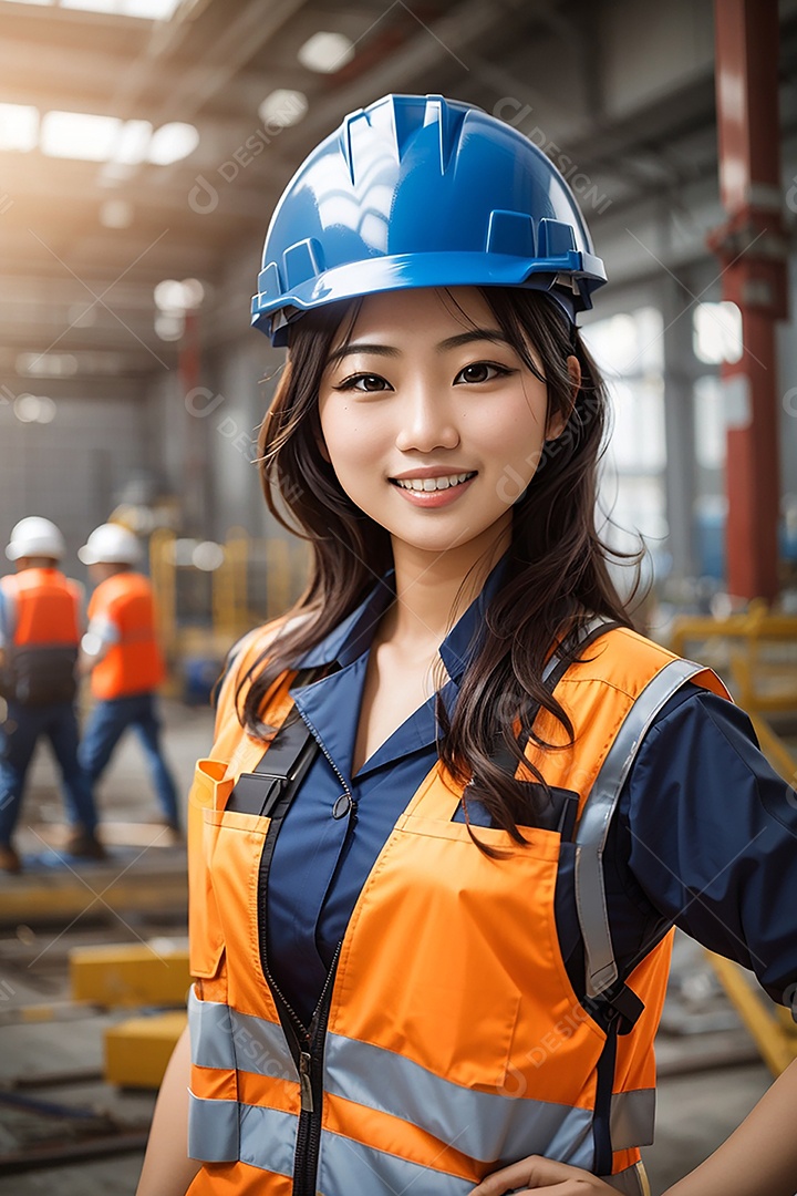 Mulher asiática confiança ação posando construtor