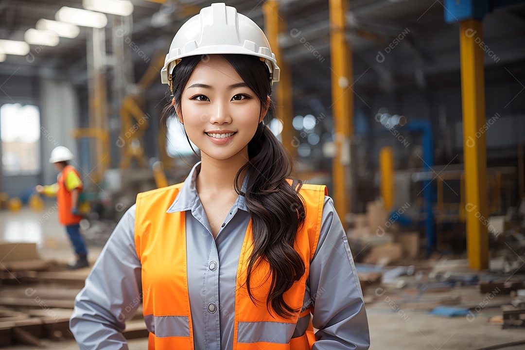 Mulher asiática confiança ação posando construtor