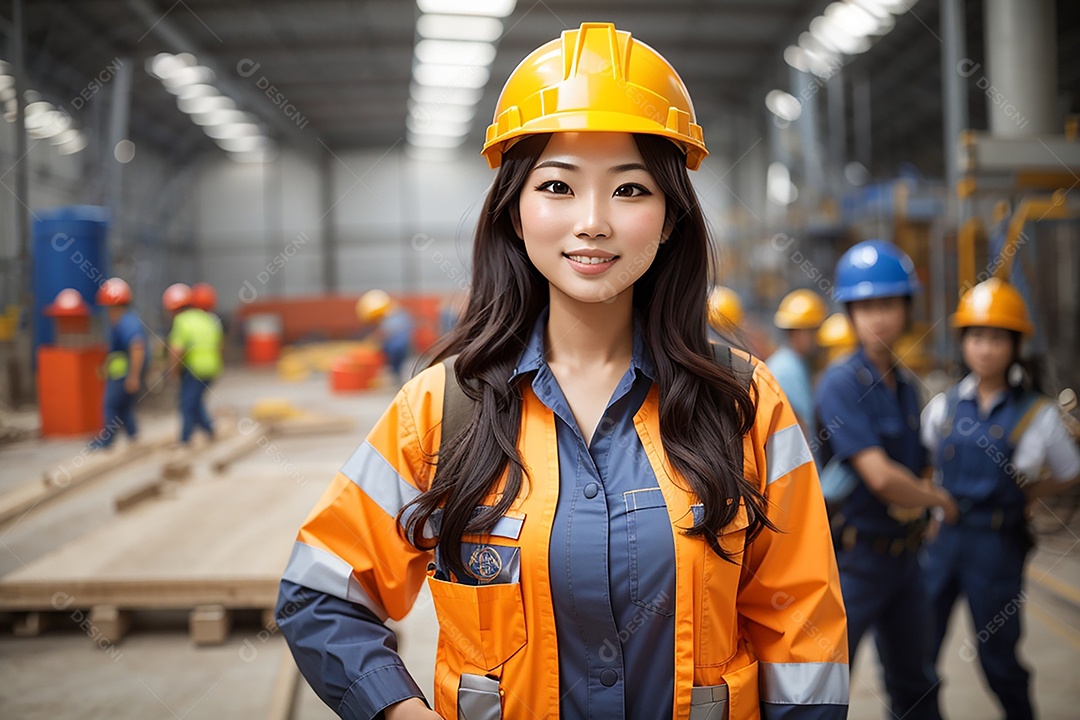 Mulher asiática confiança ação posando construtor