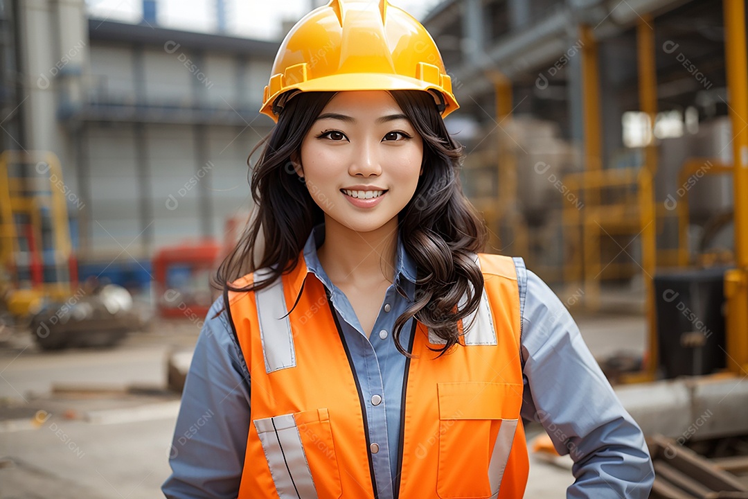 Mulher asiática confiança ação posando construtor