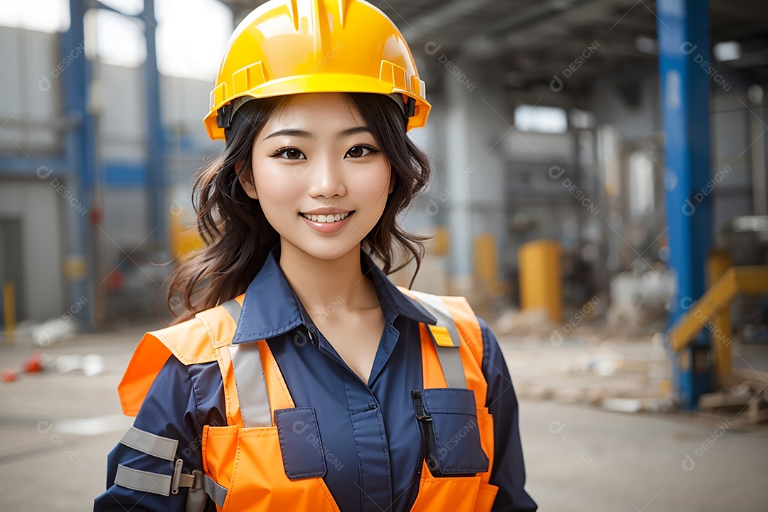 Mulher asiática confiança ação posando construtor