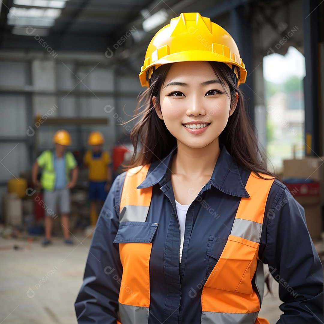 Mulher asiática confiança ação posando construtor