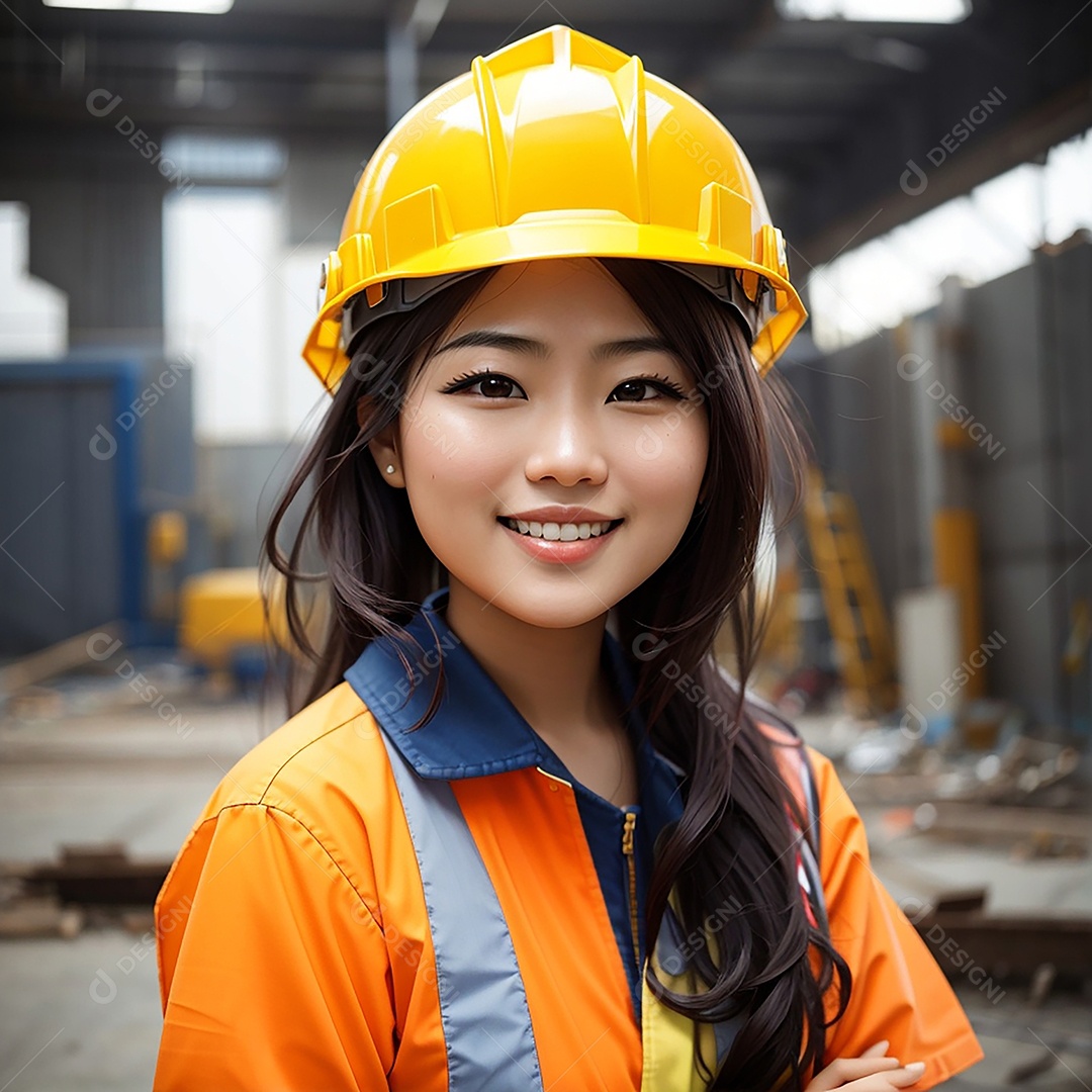 Mulher asiática confiança ação posando construtor