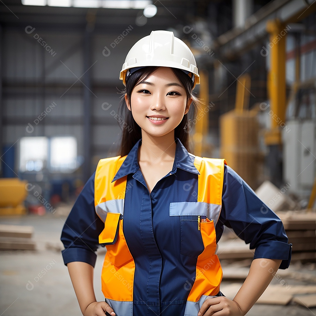Mulher asiática confiança ação posando construtor