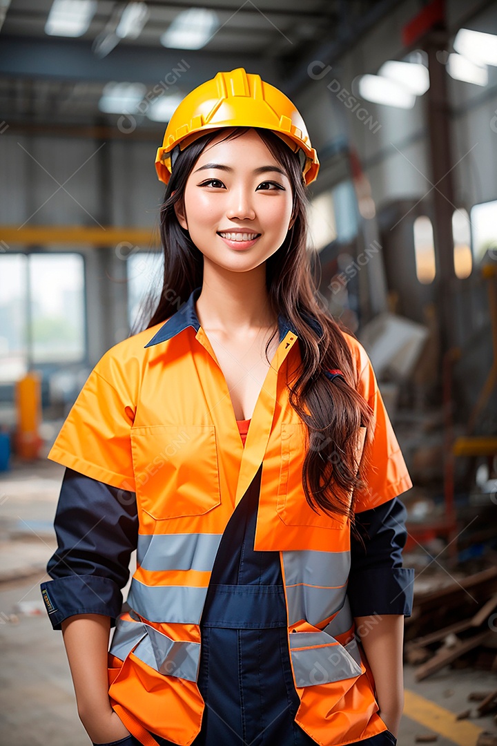 Mulher asiática confiança ação posando construtor
