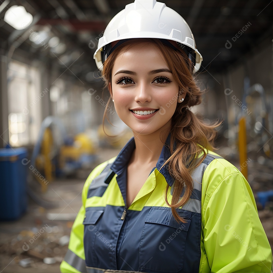 Mulher asiática confiança ação posando construtora sorriso