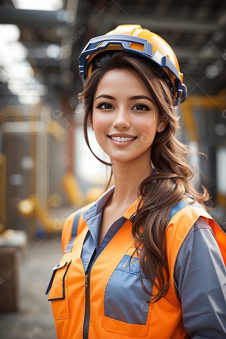 Mulher asiática confiança ação posando construtora sorriso