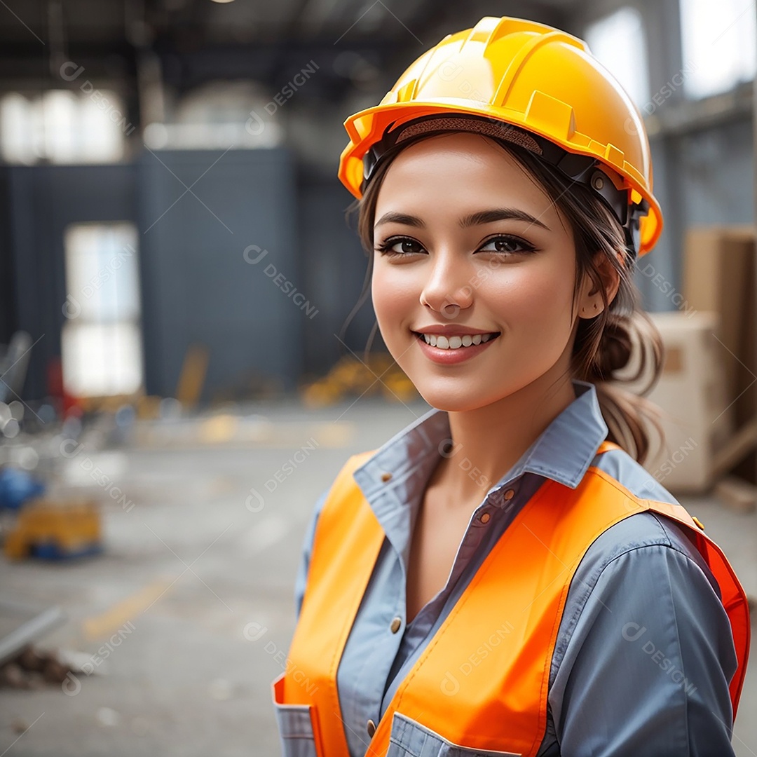 Mulher asiática confiança ação posando construtora sorriso