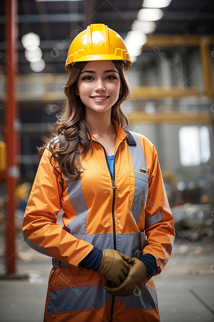 Mulher asiática confiança ação posando construtora sorriso