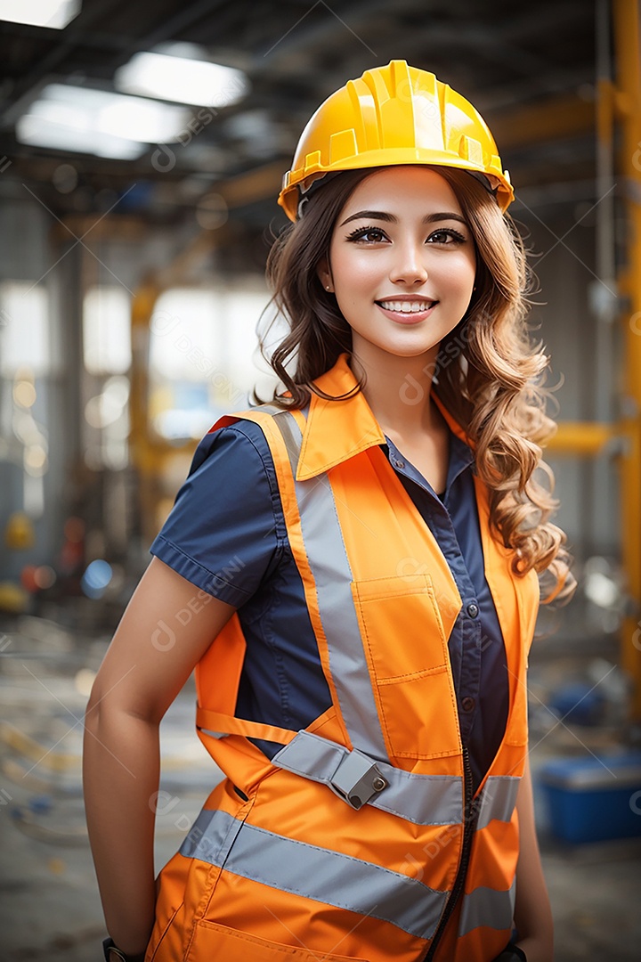Mulher asiática confiança ação posando construtora sorriso