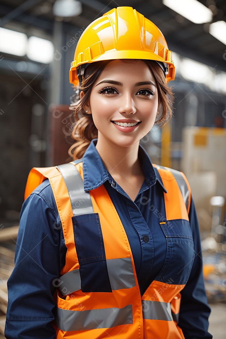 Mulher asiática confiança ação posando construtora sorriso