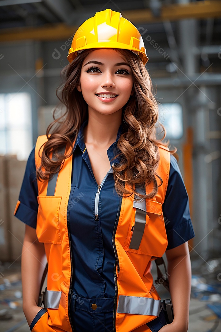Mulher confiança ação posando construtor sorrindo