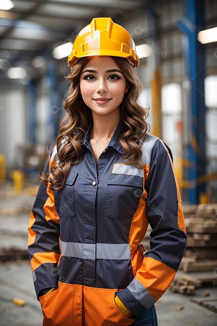 Mulher confiança ação posando construtor sorrindo