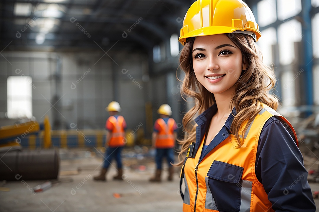 Mulher confiança ação posando construtor sorrindo