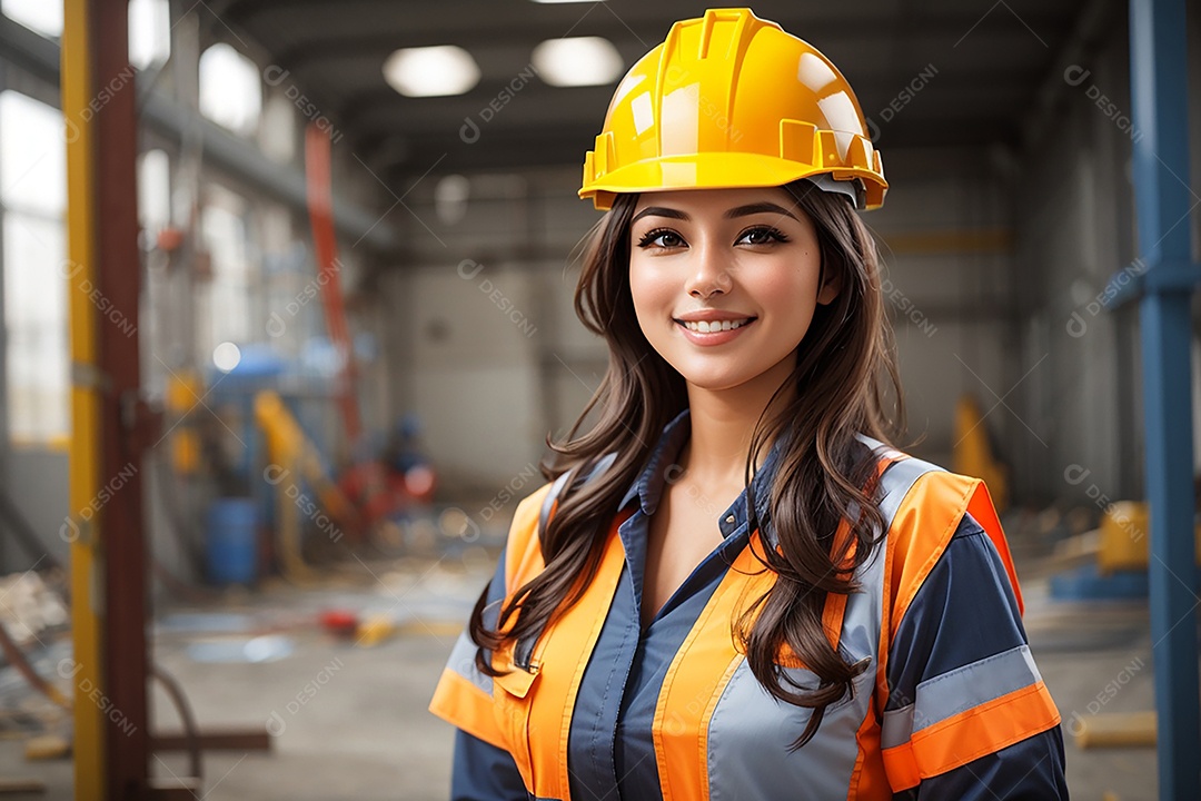 Mulher confiança ação posando construtor sorrindo
