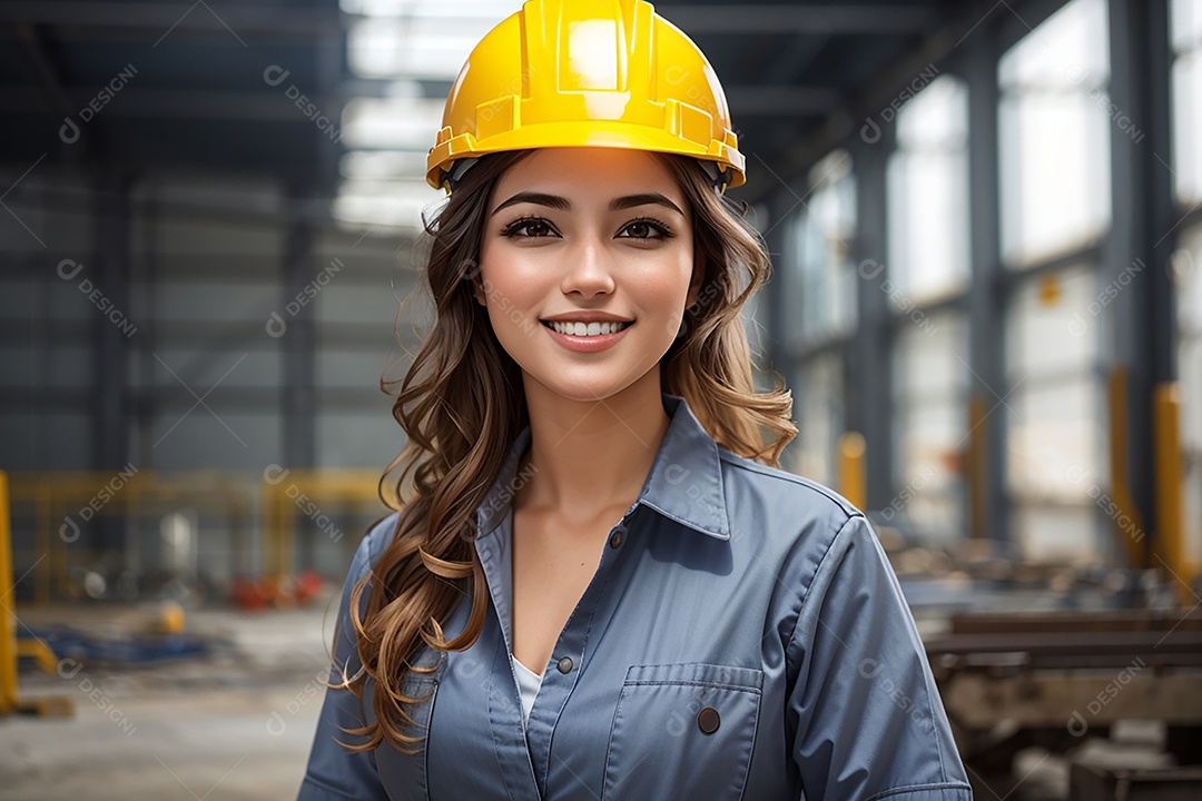 Mulher confiança ação posando construtor sorrindo