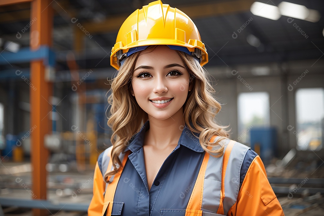 Mulher confiança ação posando construtor sorrindo