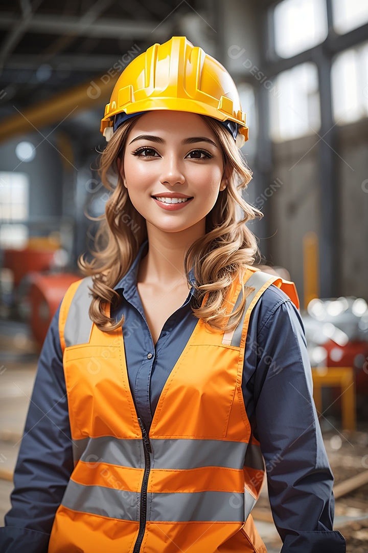 Mulher confiança ação posando construtor sorrindo