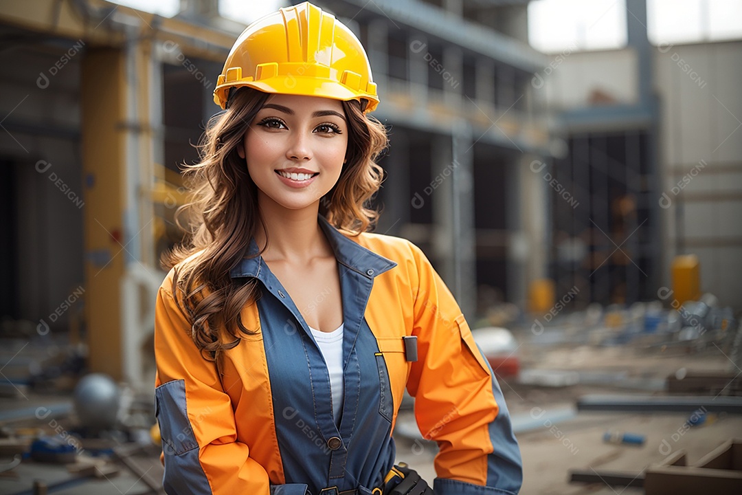 Mulher confiança ação posando construtor sorrindo