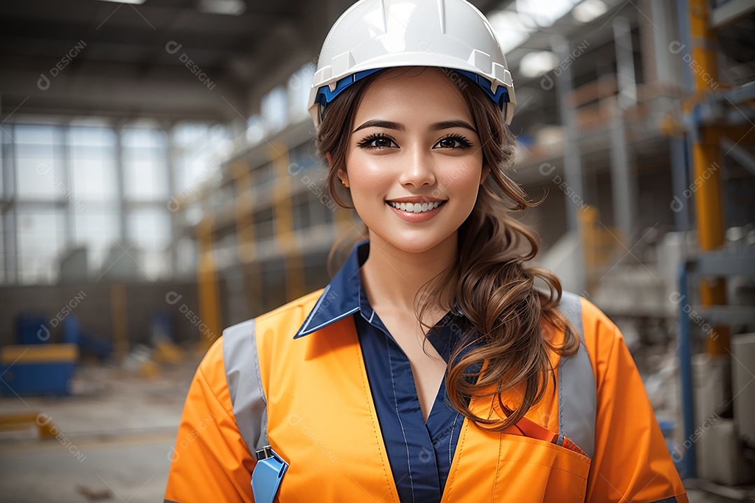 Mulher confiança ação posando construtor sorrindo