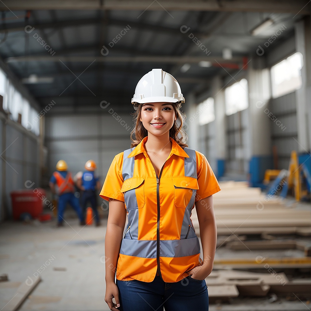 Mulher confiança ação posando construtor sorrindo