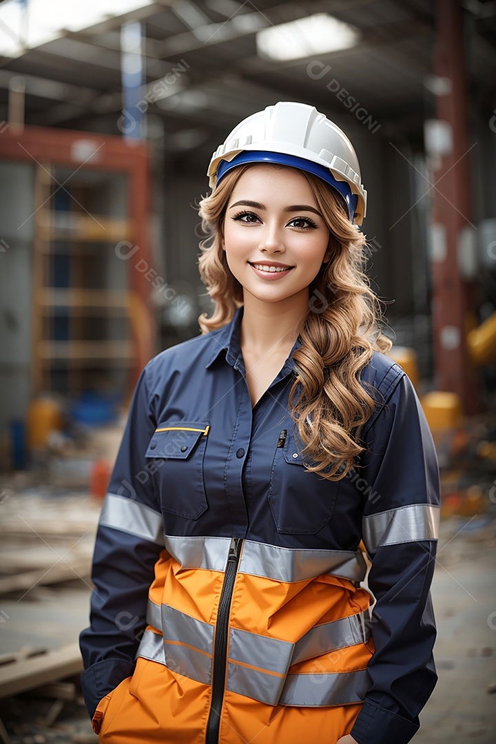Mulher asiática confiança ação posando construtora sorriso