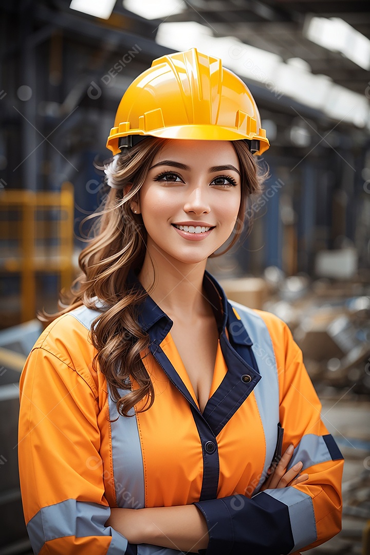Mulher asiática confiança ação posando construtora sorriso