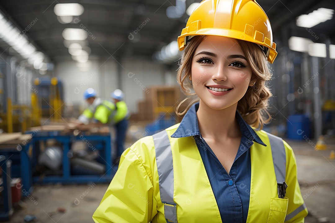 Mulher asiática confiança ação posando construtora sorriso