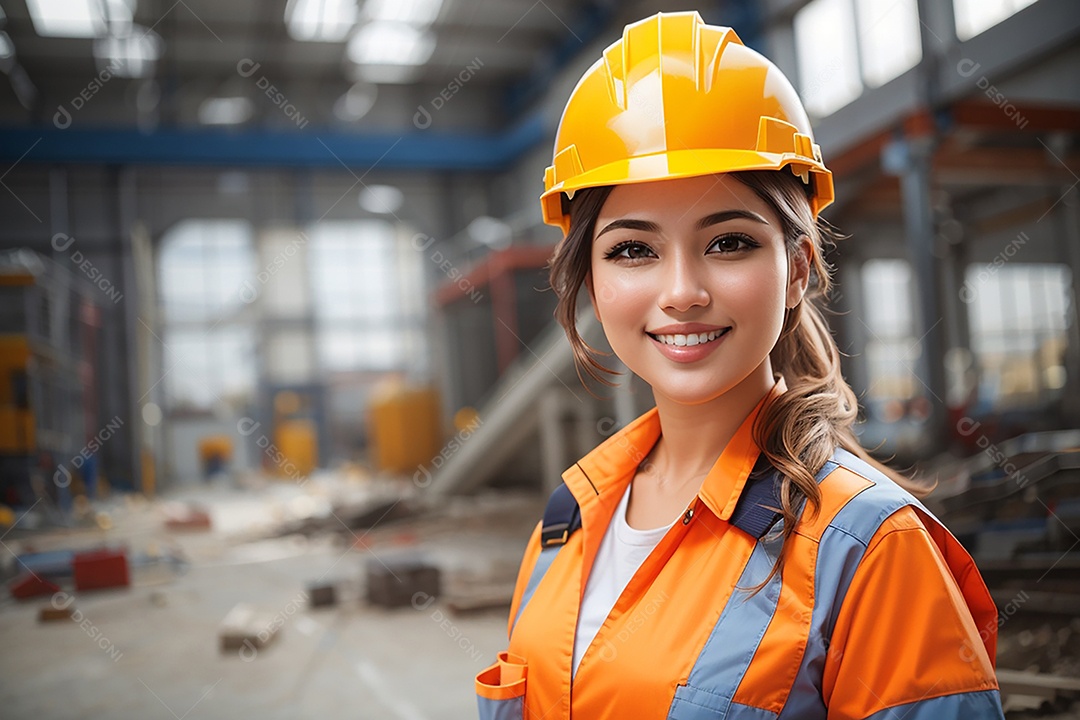 Mulher asiática confiança ação posando construtora sorriso