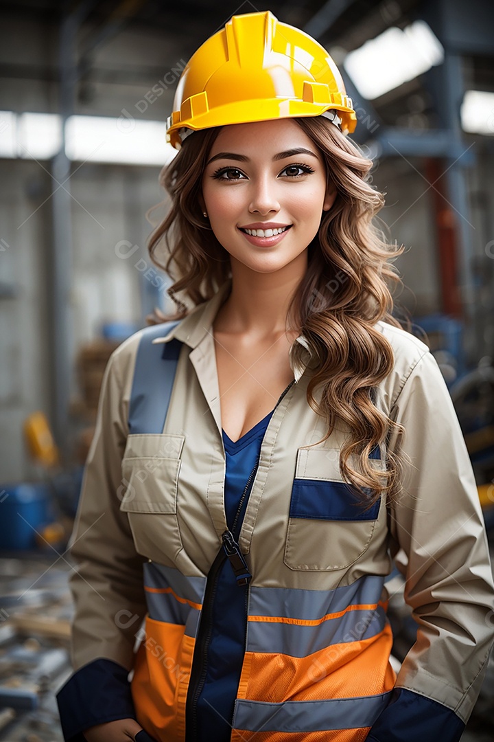 Mulher confiança ação posando construtor sorrindo