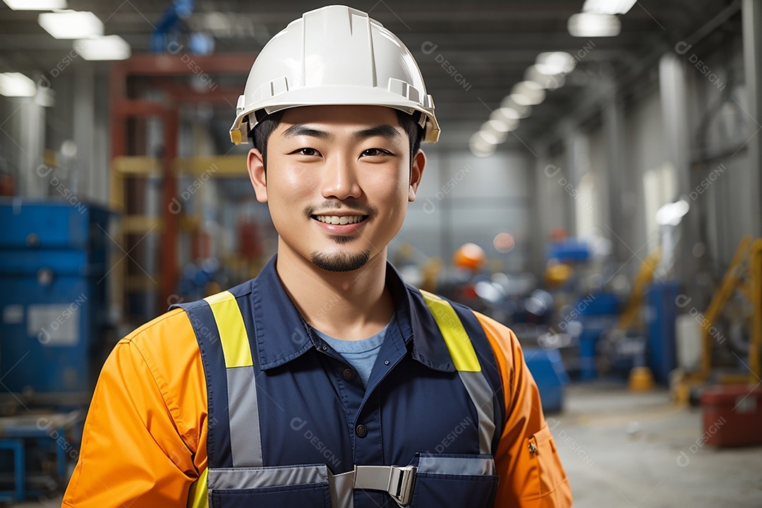 Homem asiático confiança ação posando construtor sorriso