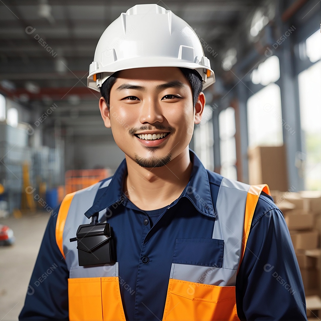 Homem asiático confiança ação posando construtor sorriso