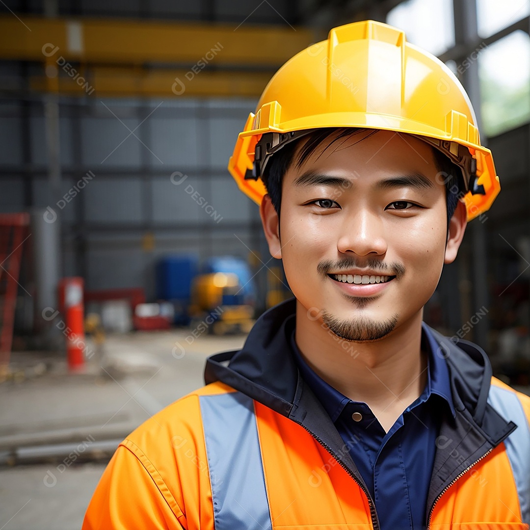 Homem asiático confiança ação posando construtor sorriso