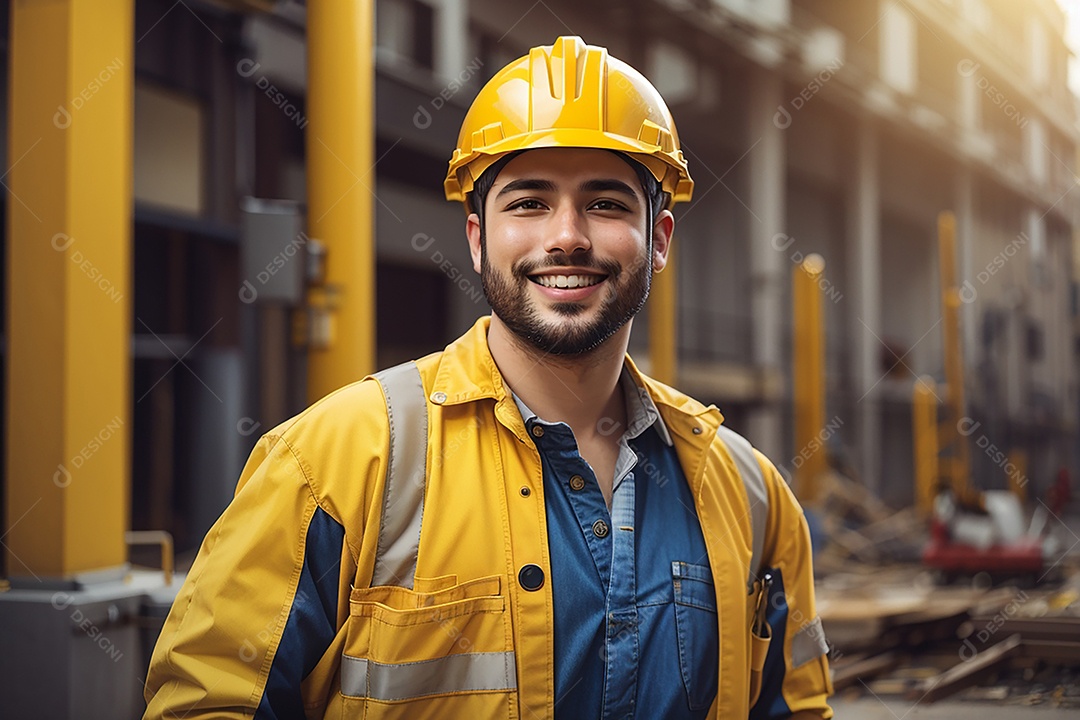 Homem confiança ação posando construtor sorrindo