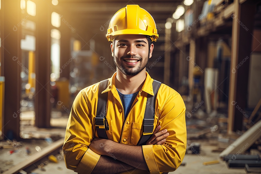 Homem confiança ação posando construtor sorrindo