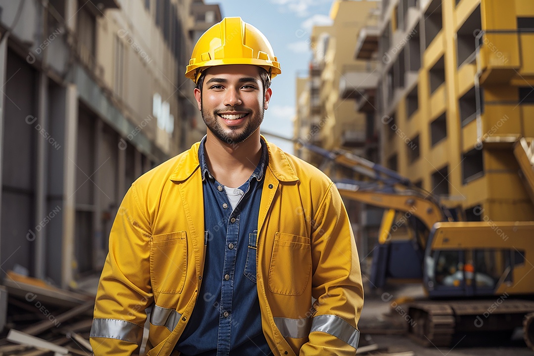 Homem asiático confiança ação posando construtor sorriso