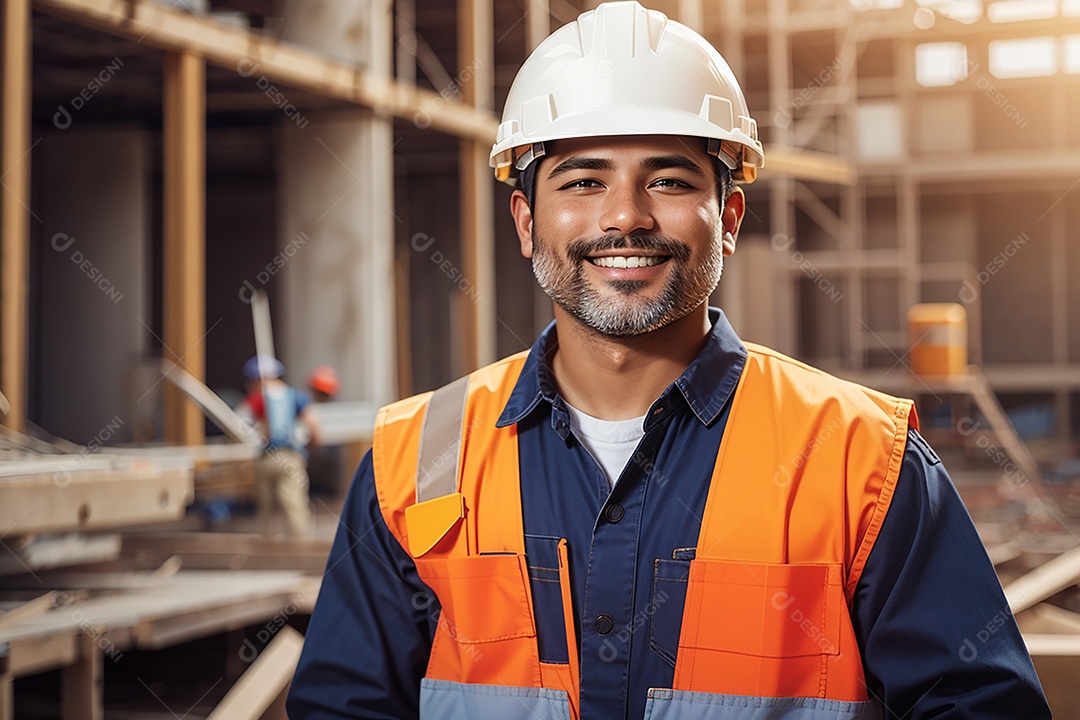 Homem confiança ação posando construtor sorrindo