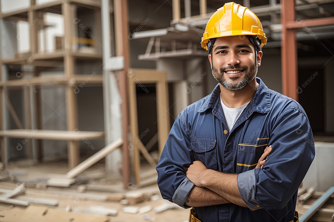 Homem confiança ação posando construtor sorrindo