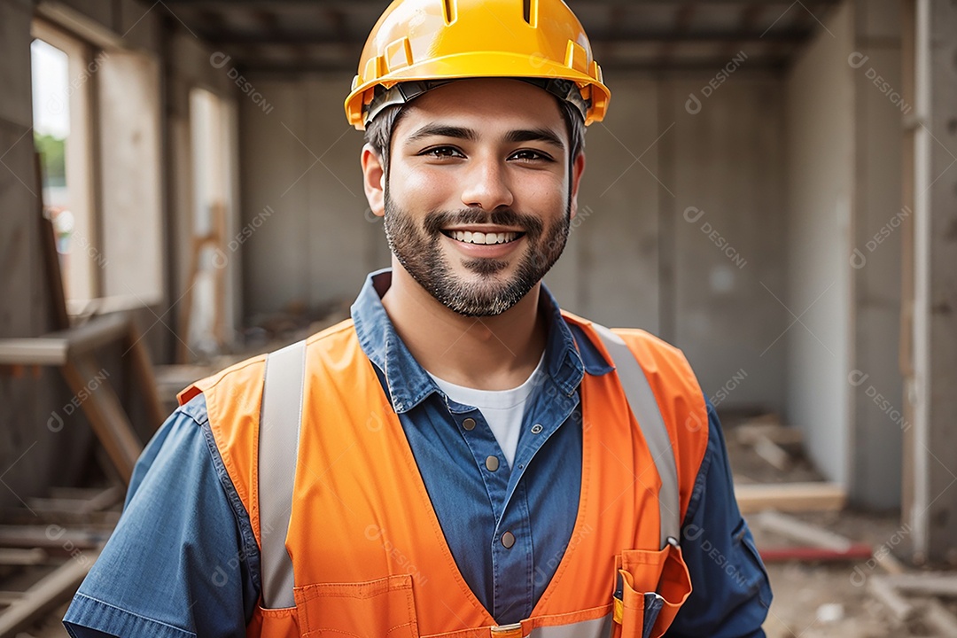 Homem confiança ação posando construtor sorrindo