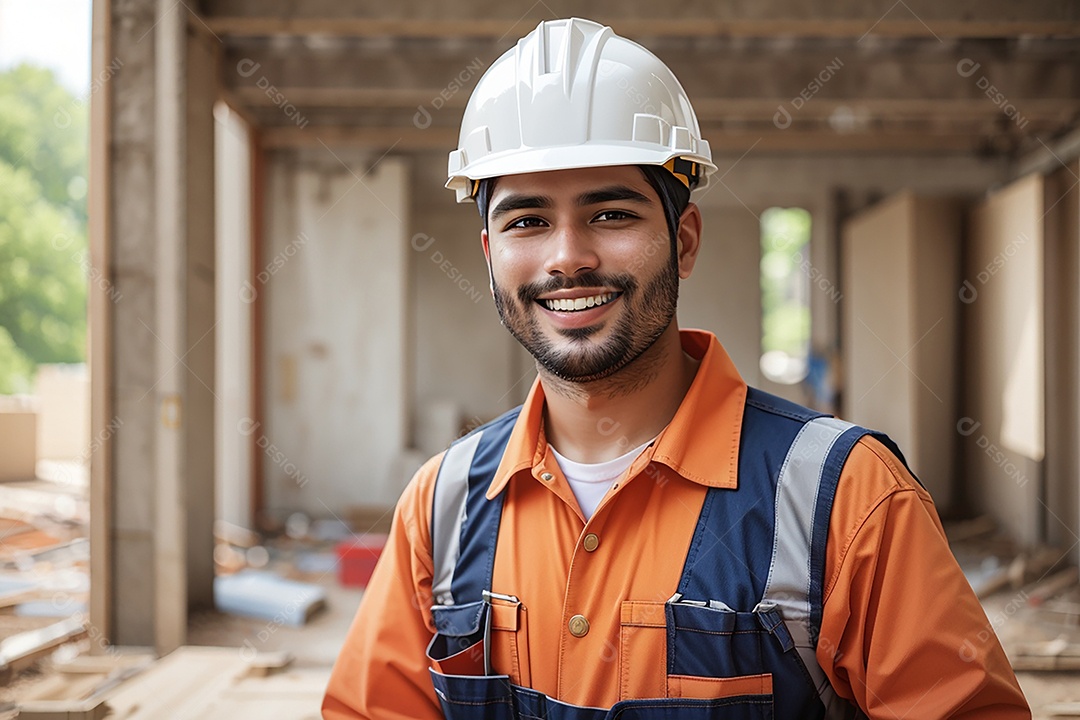 Homem confiança ação posando construtor sorrindo