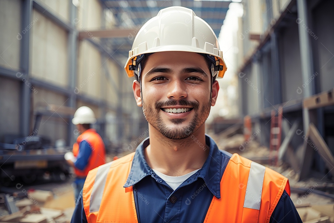 Homem confiança ação posando construtor sorrindo