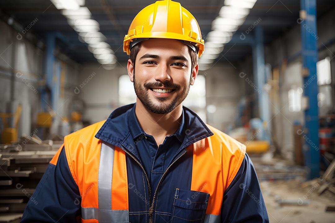 Homem confiança ação posando construtor sorrindo