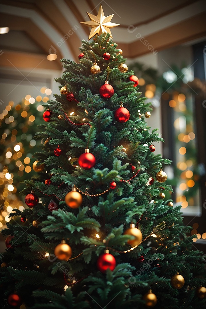 Árvore de natal com fundo estrela