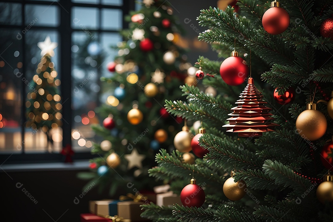 Árvore de natal com fundo estrela