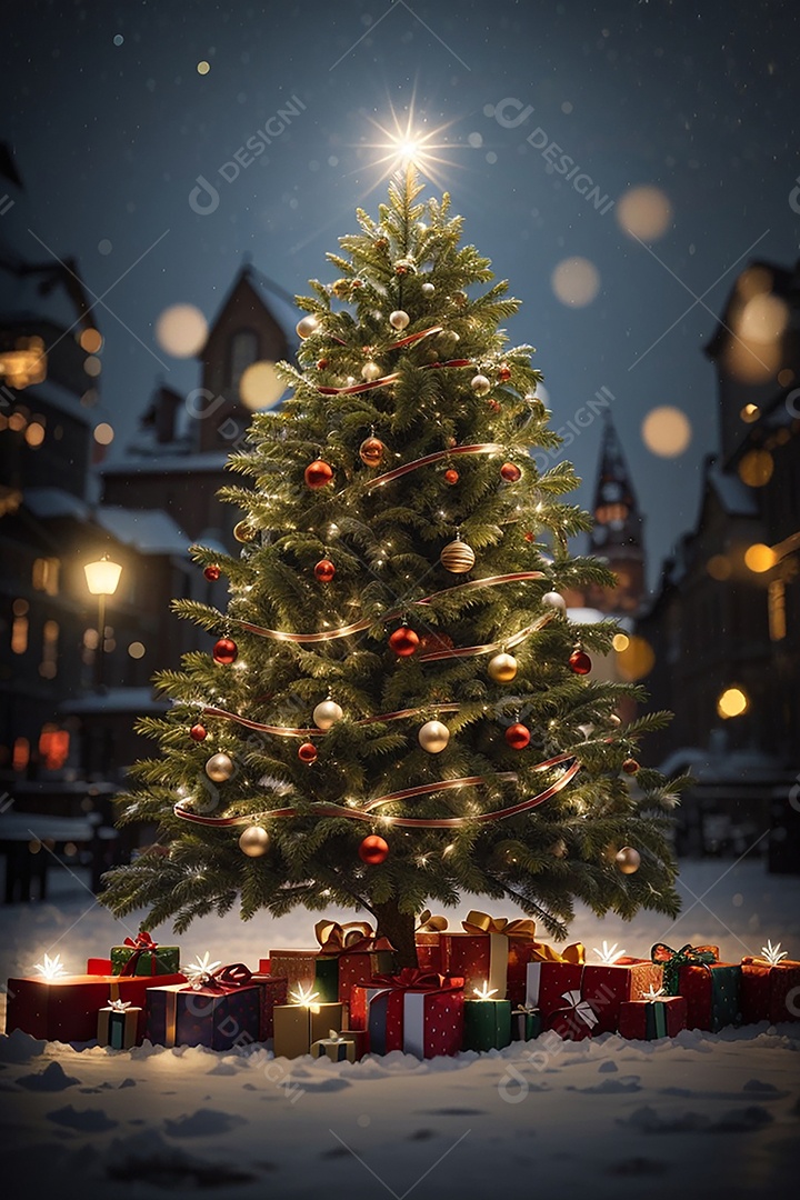 Árvore de natal com fundo estrela