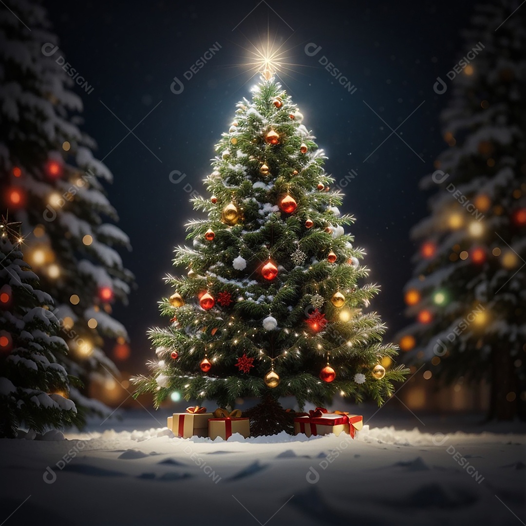 Árvore de natal com fundo estrela