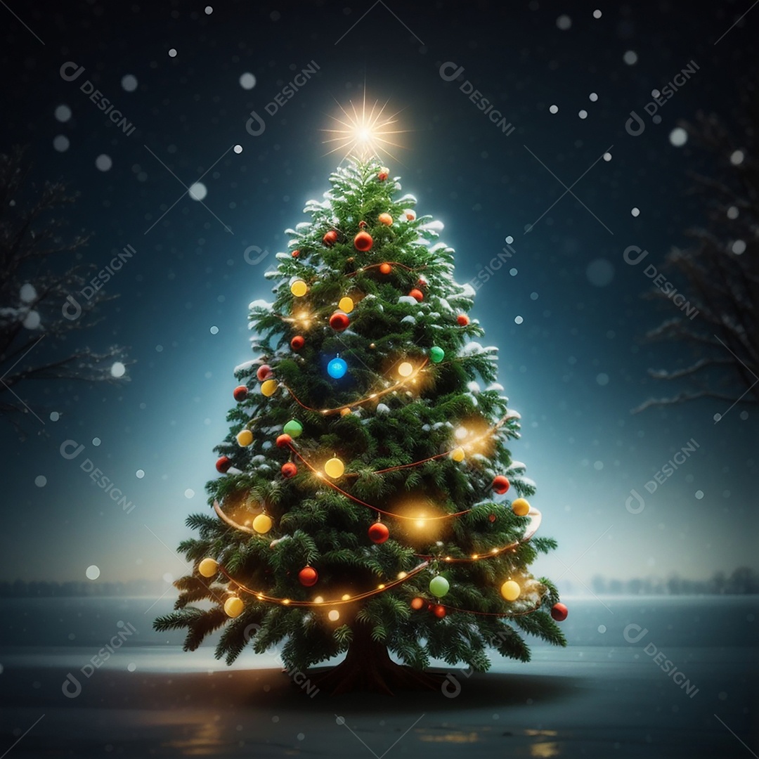 Árvore de natal com fundo estrela